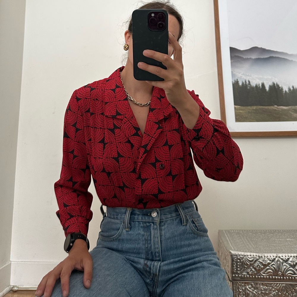 Red and Black Patterned Blouse